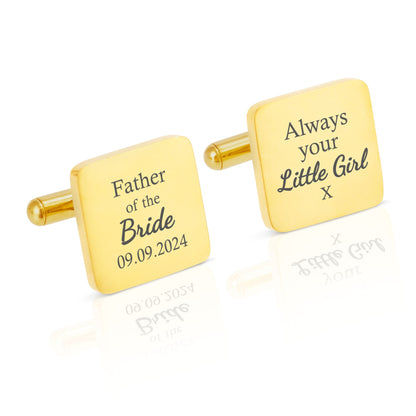 Personalised Engraved Square Metal Cufflinks | "Father of the Bride – Always Your Little Girl"