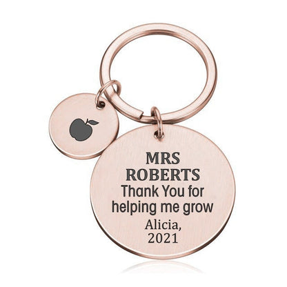 Personalised Engraved Round Metal Keyring Gift With Round Charm | Thank You for Helping Me Grow