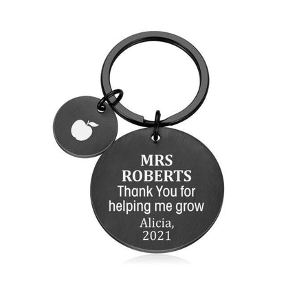 Personalised Engraved Round Metal Keyring Gift With Round Charm | Thank You for Helping Me Grow