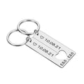 2 x Personalised keyring set with heart cutout -date & Initials