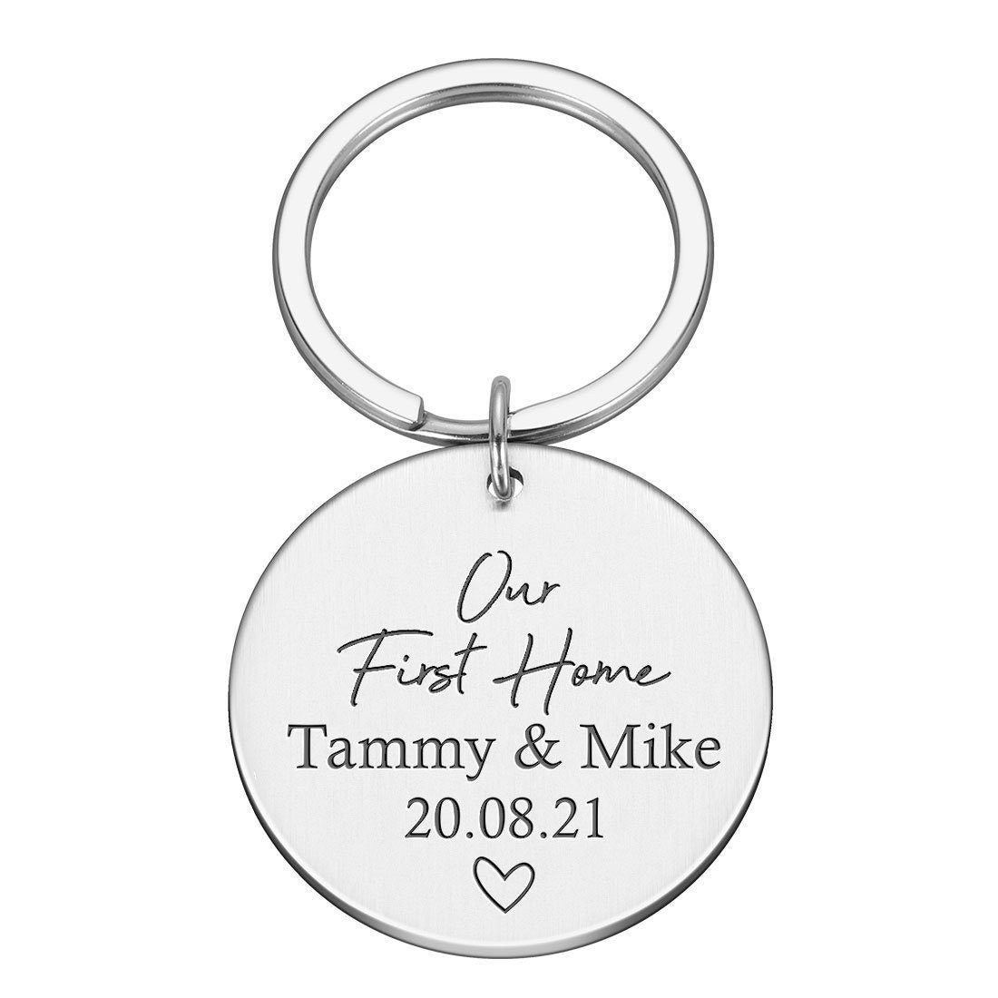 Personalised "Our First Home" round Metal Keyring – New Home or Wedding Gift