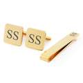 Personalised Engraved Square Metal Cufflinks with Tiepin | 12 Designs to Choose From