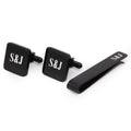 Personalised Engraved Square Metal Cufflinks with Tiepin | 12 Designs to Choose From