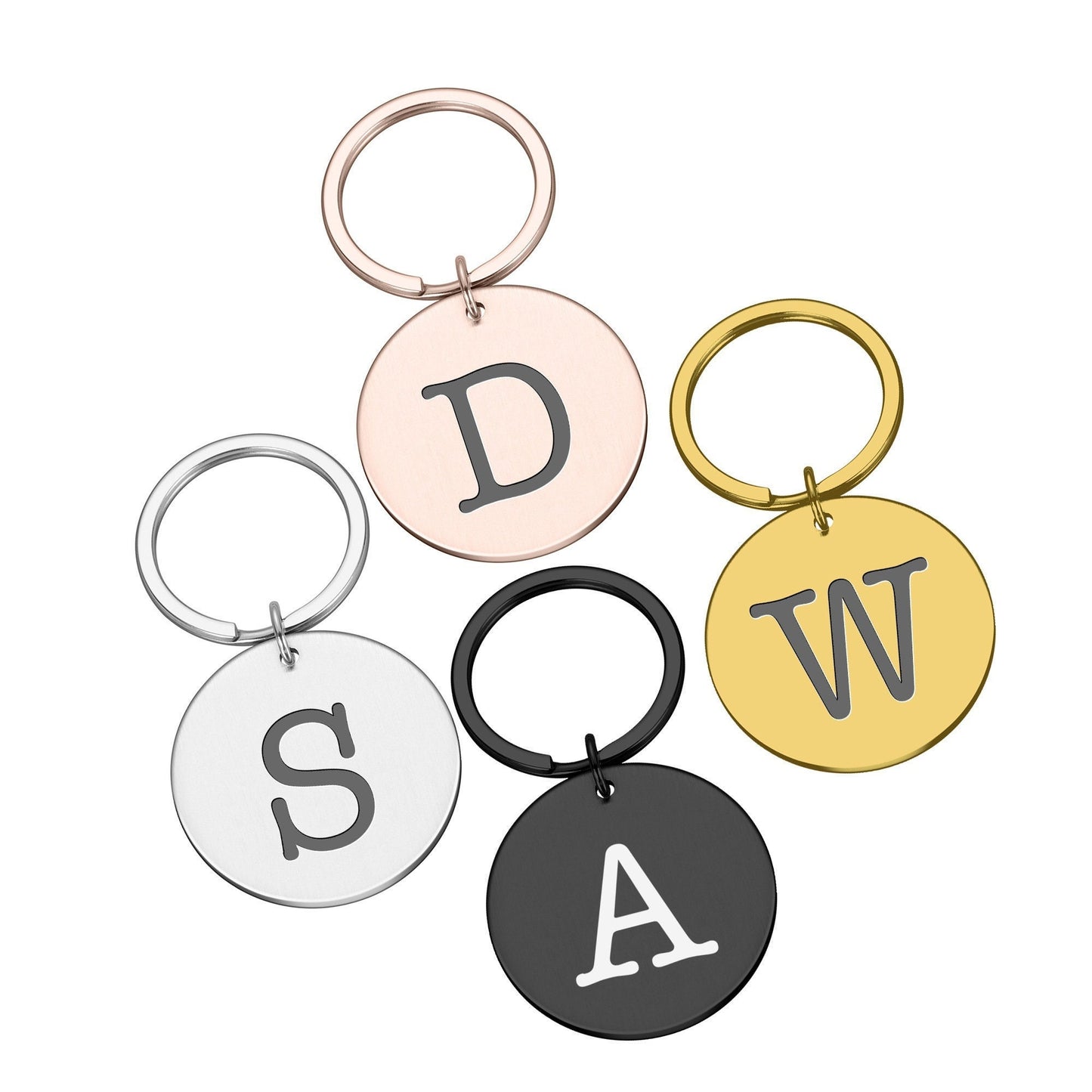 Personalised engraved round metal custom alphabet initial keyring