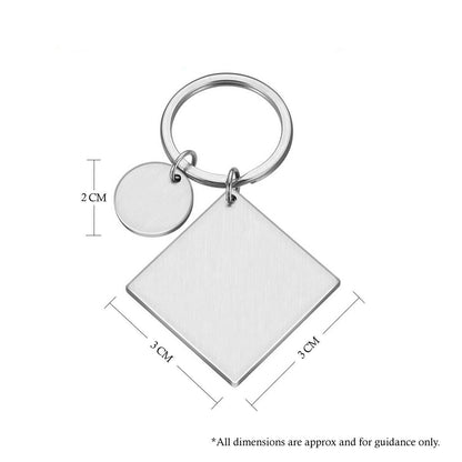 Personalised Our First Home Square Metal Keyring with Round Charm