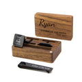 Personalised Black Stainless Steel Square Cufflinks & Tie Pin Set | Engraved Wooden Cufflink Box