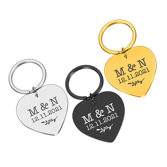 Personalised heart shape metal keyring with initials & date