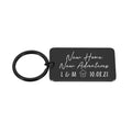 Personalised "New Home, New Adventures" Engraved Rectangle Metal Keyring