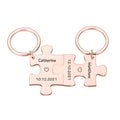 2 x personalised interlocking jigsaw puzzle keyrings set with name, date and heart symbol