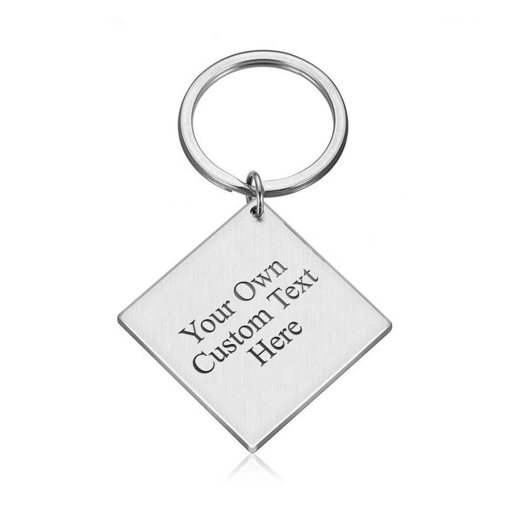 Personalised custom free text square shape metal keyring