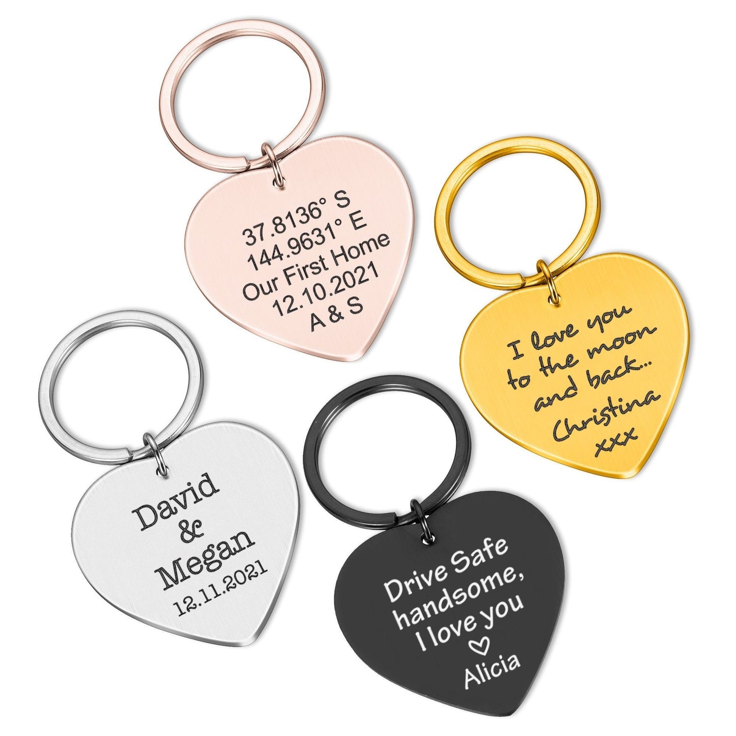 Personalised custom free text heart shape metal keyring