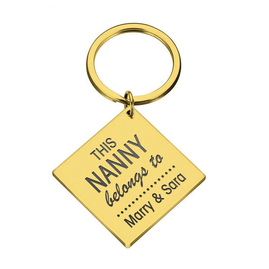 Personalised this nana belongs to keyring gift custom names text best nanny grandma grandpa mum dad daddy keychain | silver black gold