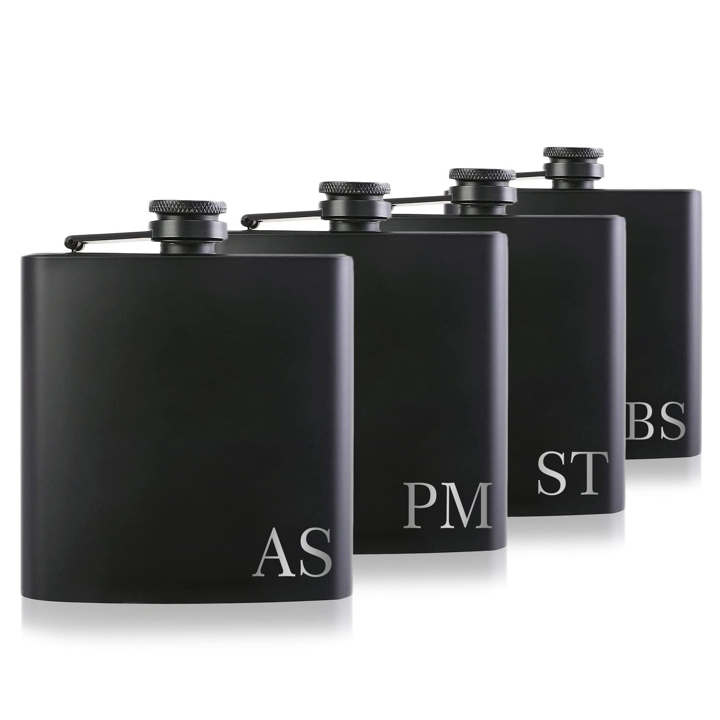 Personalised Black Steel 6oz Flask Gift | Custom Names, Date & Initials