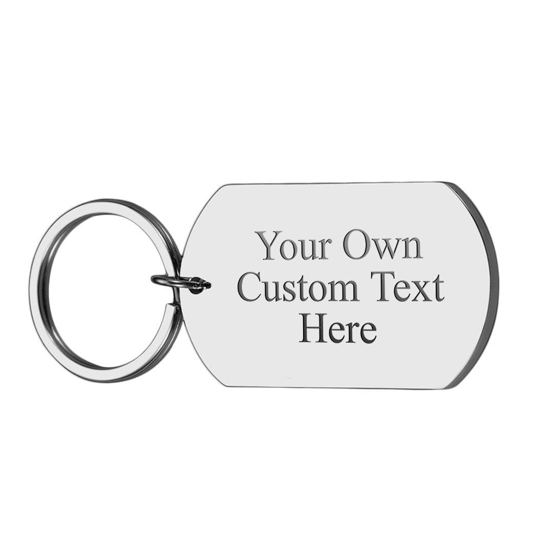 Personalised Custom Free Text Metal Tag Keyring Gift