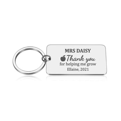 Personalised "Thank You for Helping Me Grow" Teacher Engraved Rectangle Metal Keyring