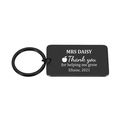 Personalised "Thank You for Helping Me Grow" Teacher Engraved Rectangle Metal Keyring