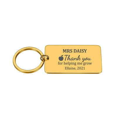 Personalised "Thank You for Helping Me Grow" Teacher Engraved Rectangle Metal Keyring