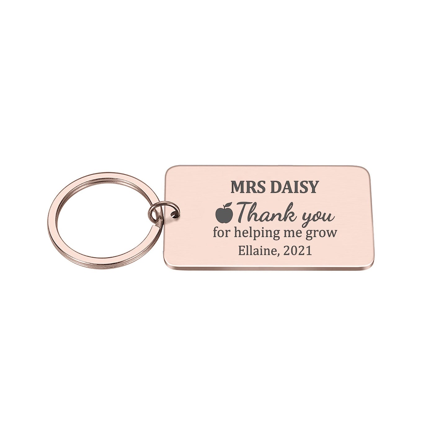 Personalised "Thank You for Helping Me Grow" Teacher Engraved Rectangle Metal Keyring