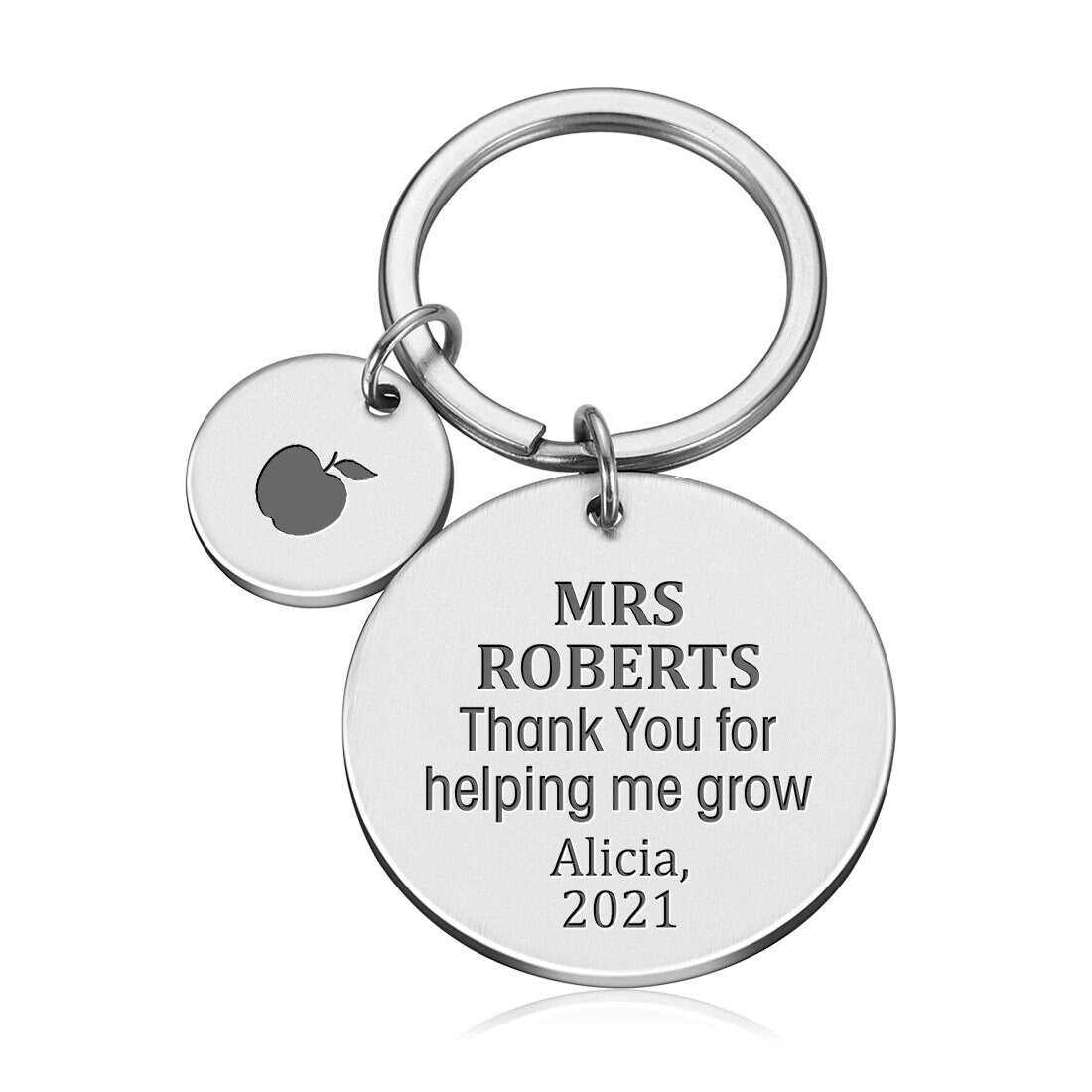 Personalised Engraved Round Metal Keyring Gift With Round Charm | Thank You for Helping Me Grow