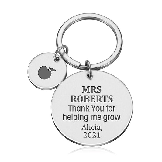 Personalised engraved metal teacher keyring | end of term christmas thank you gift | custom names date stainless steel silver black keychain