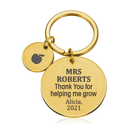 Personalised Engraved Round Metal Keyring Gift With Round Charm | Thank You for Helping Me Grow