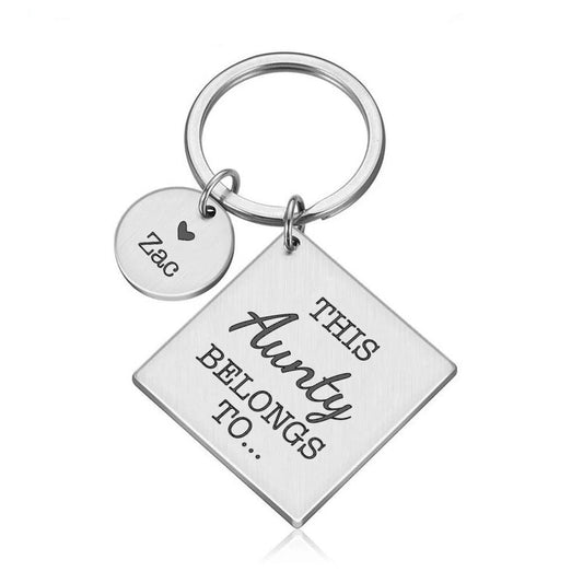 Personalised this aunty belongs to metal keyring gift custom names text | best aunt keychain gift from niece nephew | silver black rose gold