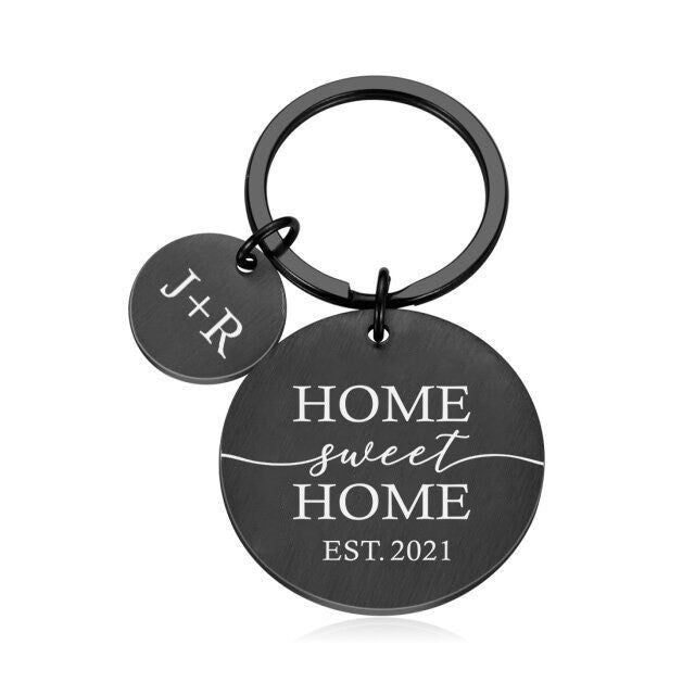 Personalised Our First Home Round Metal Keyring with Round Charm