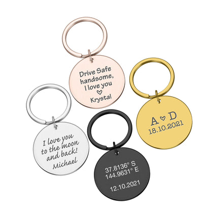 Personalised custom free text round metal keyring