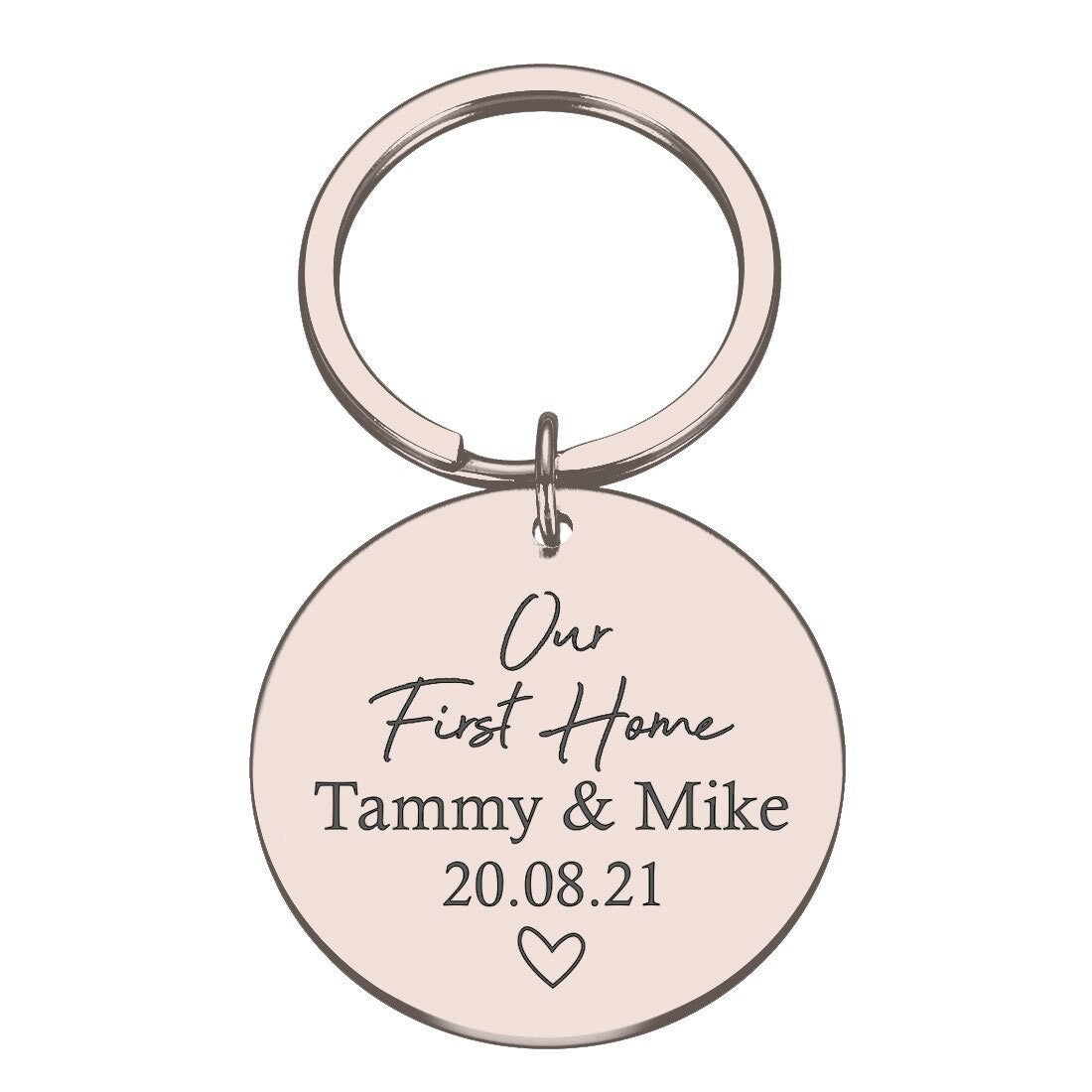 Personalised "Our First Home" round Metal Keyring – New Home or Wedding Gift