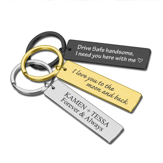 Personalised custom text names date keyring gift for boyfriend dad mum couple anniversary | steel silver black gold keychain christmas gifts