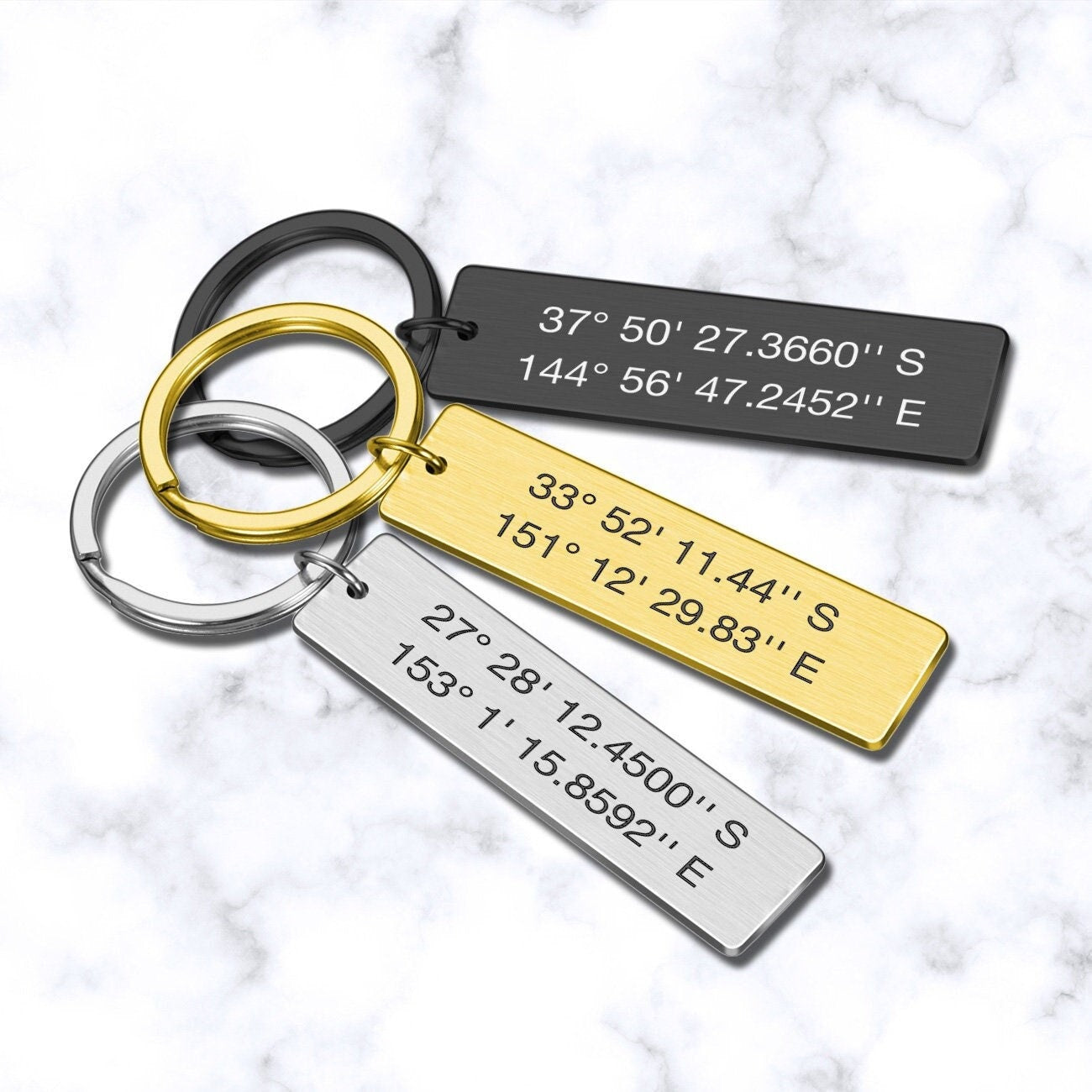 Personalised coordinates stainless steel rectangle keychain