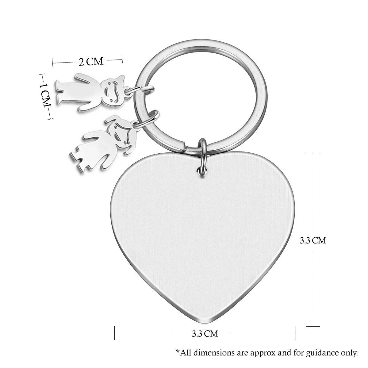 Personalised Engraved Heart Metal Keyring Gift With Figure Charms | This Mummy Belongs To