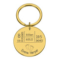 Personalised round baby arrival announcement metal keyring