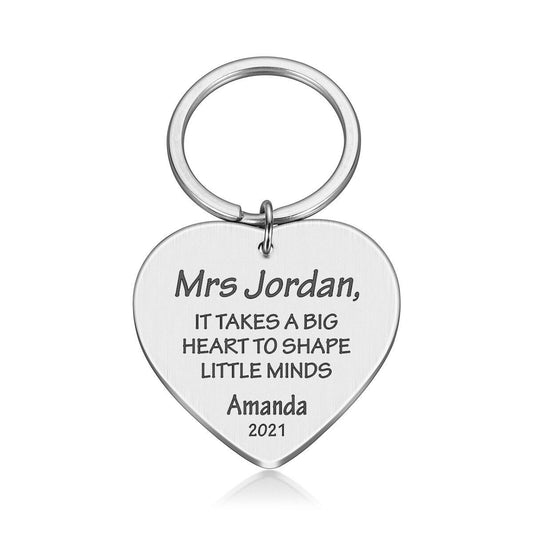 Personalised metal heart teacher keyring gift | custom name text end of the term thank you christmas | steel silver black gold keychain