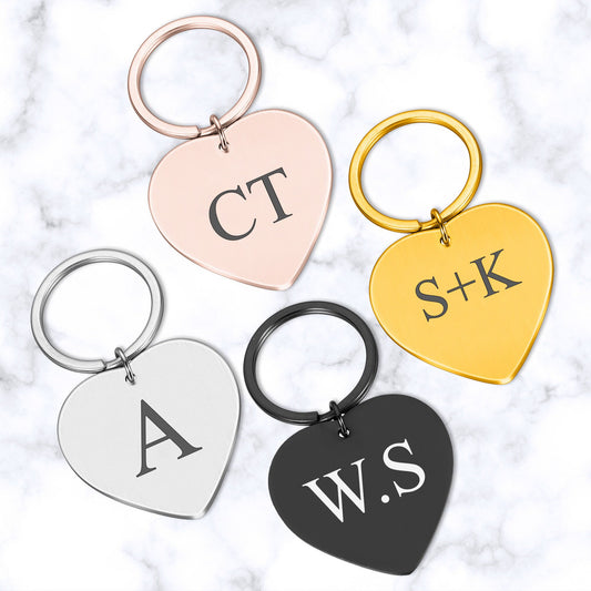 Personalised heart shape metal keyring with initials