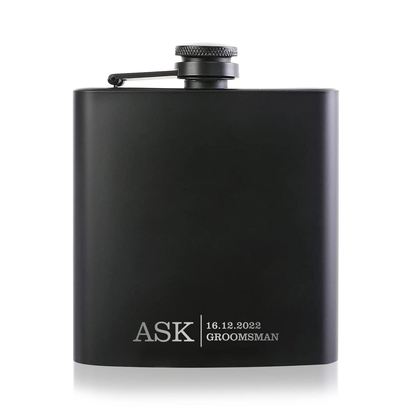 Personalised Black Steel 6oz Flask Gift | Custom Names, Date & Initials