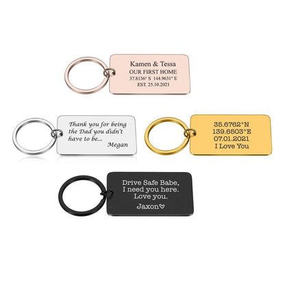 Personalised Custom Rectangle Metal Keyring Gift – Names, Date & Initials