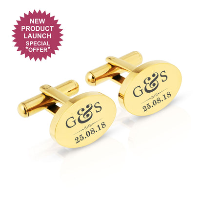 Personalised Engraved Oval Metal Cufflinks | 4 Designs to Choose From