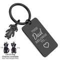 Personalised Engraved Rectangle Metal Keyring Gift With Figure Charms | This Daddy Belongs To
