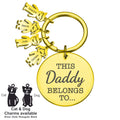 Personalised Engraved Round Metal Keyring Gift With Figure Charms | This Daddy Belongs To