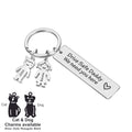 Personalised Engraved Rectangle Metal Keyring Gift With Figure Charms | Drive Safe