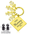 Personalised Engraved Square Metal Keyring Gift With Figure Charms | This Mummy Belongs To