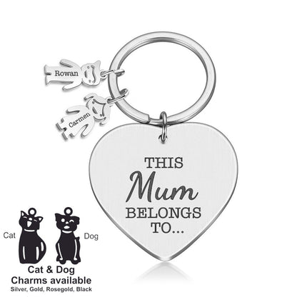 Personalised keychain | mother's day gift | this mum belongs to metal family keyring gift | custom text names for nana grandma kids keychain