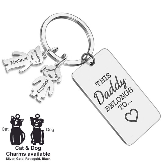 Personalised this daddy belongs to family keyring gift | fathers day gifts for dad grandad grandpa kids keychain | Engraved in Australia