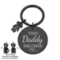 Personalised Engraved Round Metal Keyring Gift With Figure Charms | This Daddy Belongs To