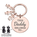 Personalised Engraved Round Metal Keyring Gift With Figure Charms | This Daddy Belongs To