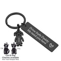 Personalised Engraved Rectangle Metal Keyring Gift With Figure Charms | Drive Safe