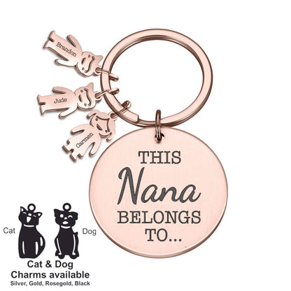 Personalised round keyring | Mother's day Gift| this mum belongs to metal family keyring gift | custom text names | for mummy nana grandma kids keychain