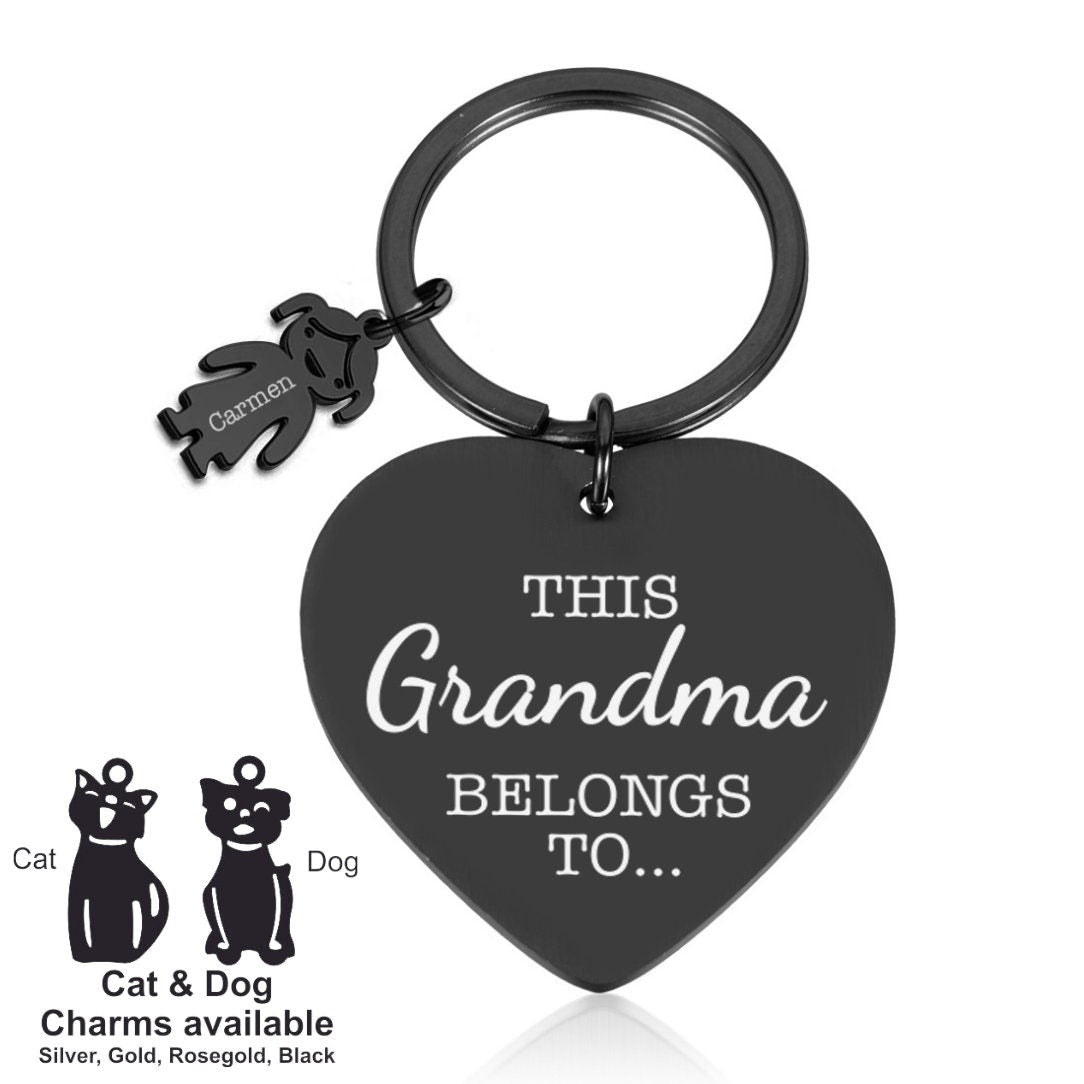 Personalised keychain | mother's day gift | this mum belongs to metal family keyring gift | custom text names for nana grandma kids keychain