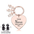 Personalised Engraved Heart Metal Keyring Gift With Figure Charms | This Mummy Belongs To